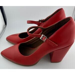 Dream Pairs Red Faux Leather Mary Jane Block Heel Size 7 NWOB